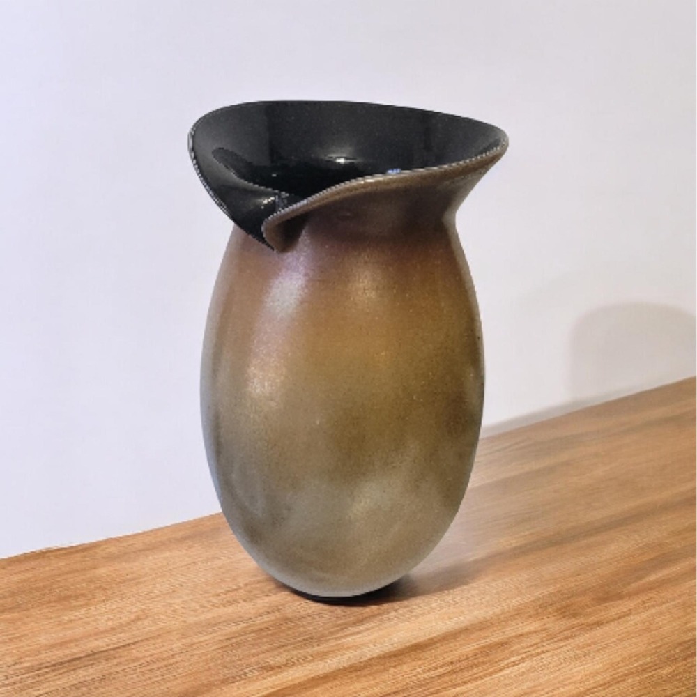 Elegant Vase Free Form Vase with a Black Interior and desert gold glaze